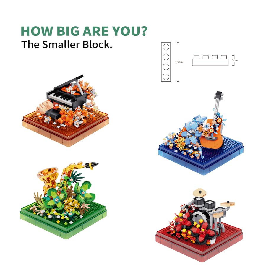 Kadablk Musical Instruments Micro Block Building Sets,Classical Famous Building Block Set,3000 Pcs For Adults And Kids,Piano,Saxophone,Guitar And Drum Set With Clear Plastic Cover