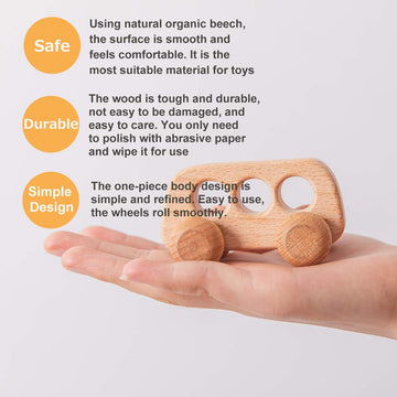 Promise Babe Organic Wooden Baby Push Toys Fine Motor Development Sensory Skills Toy Montessori Grasping Toy 2Pc Wood Car Rattle