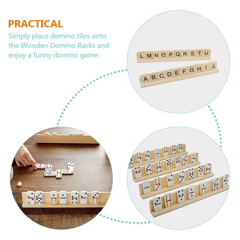 TOYANDONA Wooden Domino Trays, Set of 8 Mexican Train Domino Trays Racks Wooden Domino Tile Holders for Classic Board Games Domi