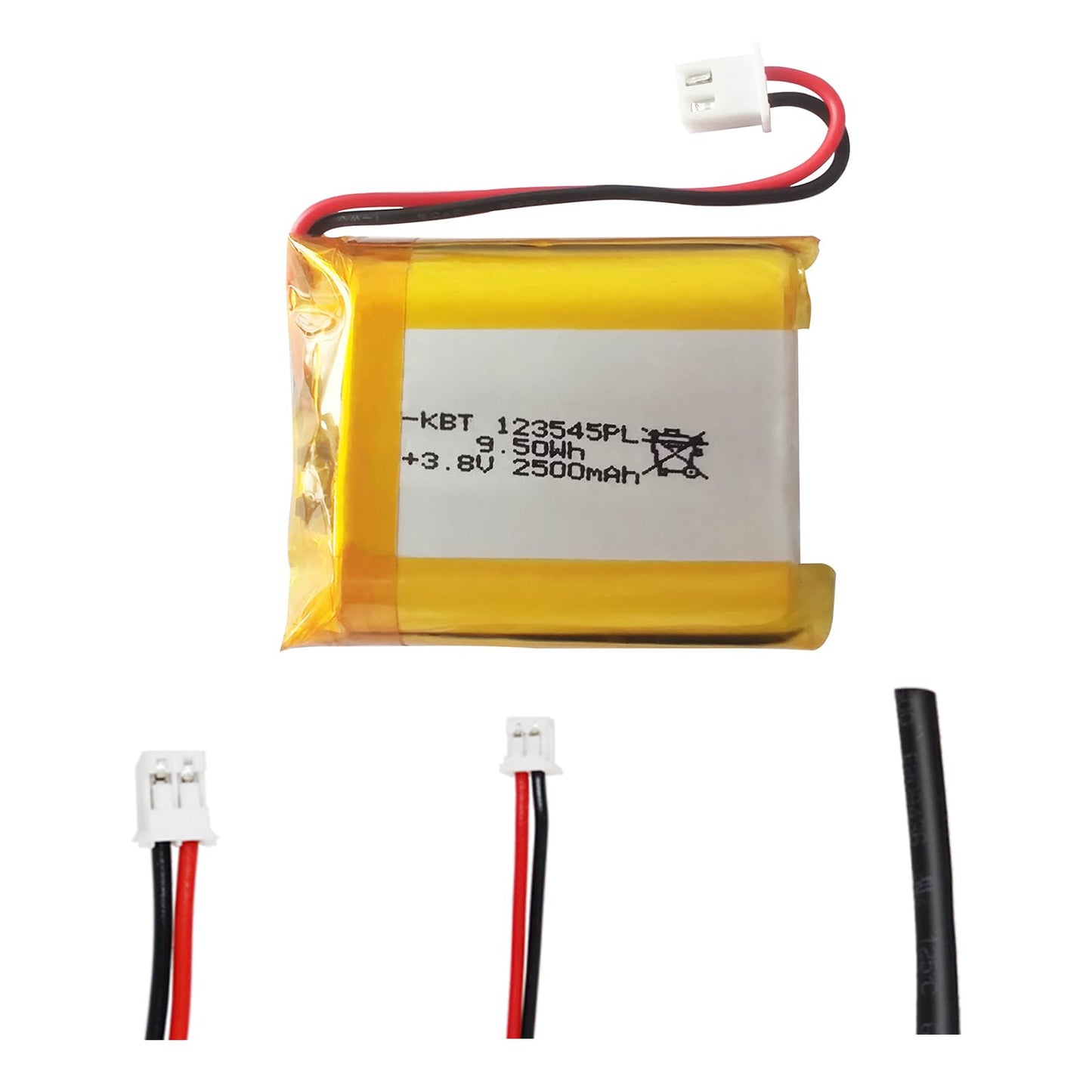 KBT 3.8V 2500mAh Li-Polymer Battery: 123545 Lipo Rechargeable Lithium-ion Replacement Batteries with JST Connector for Ar duino 