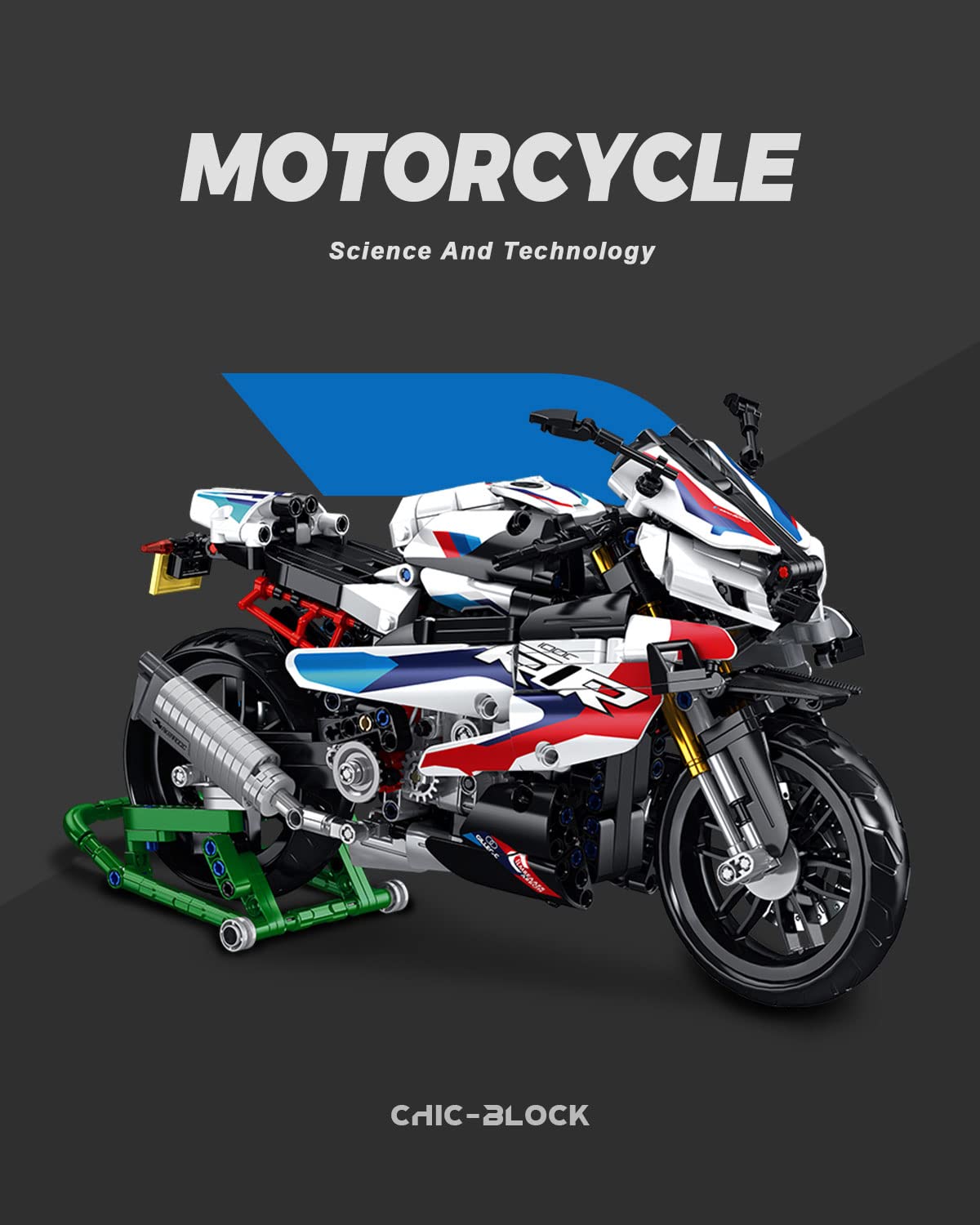 dOvOb Motorcycle 1000 RR Model Building Blocks Set - 912 Pieces, Large Plastic MOC Toys for Kids and Adults
