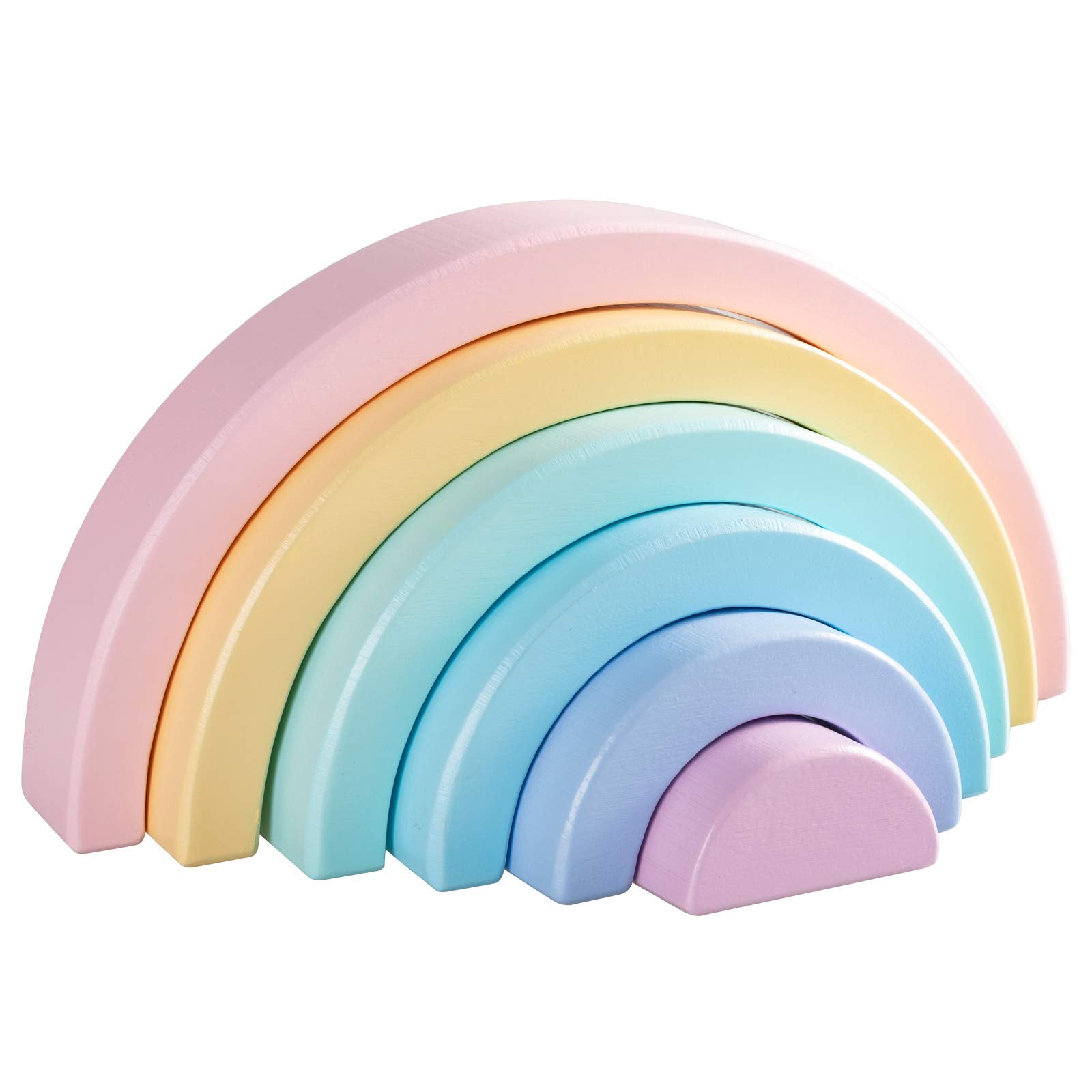 Merryheart Wooden Rainbow Small Stacker, 6 Piece Rainbow Stacking Toy For Baby/Toddlers/Kids, Montessori Education Pastel Rainbo
