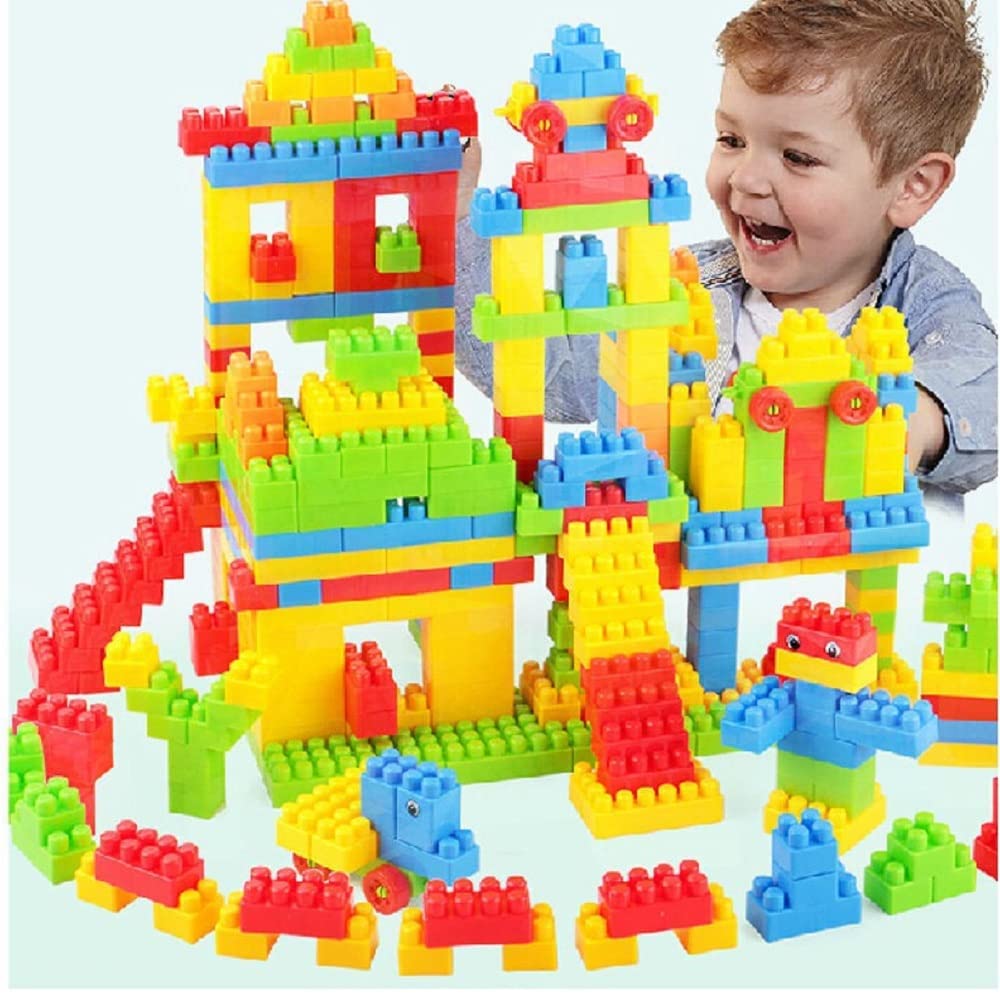 SatSun (52 Block+ 8 Wheels) 60 PCs Blocks STEM Educational Kids Toys Building Block Toys.