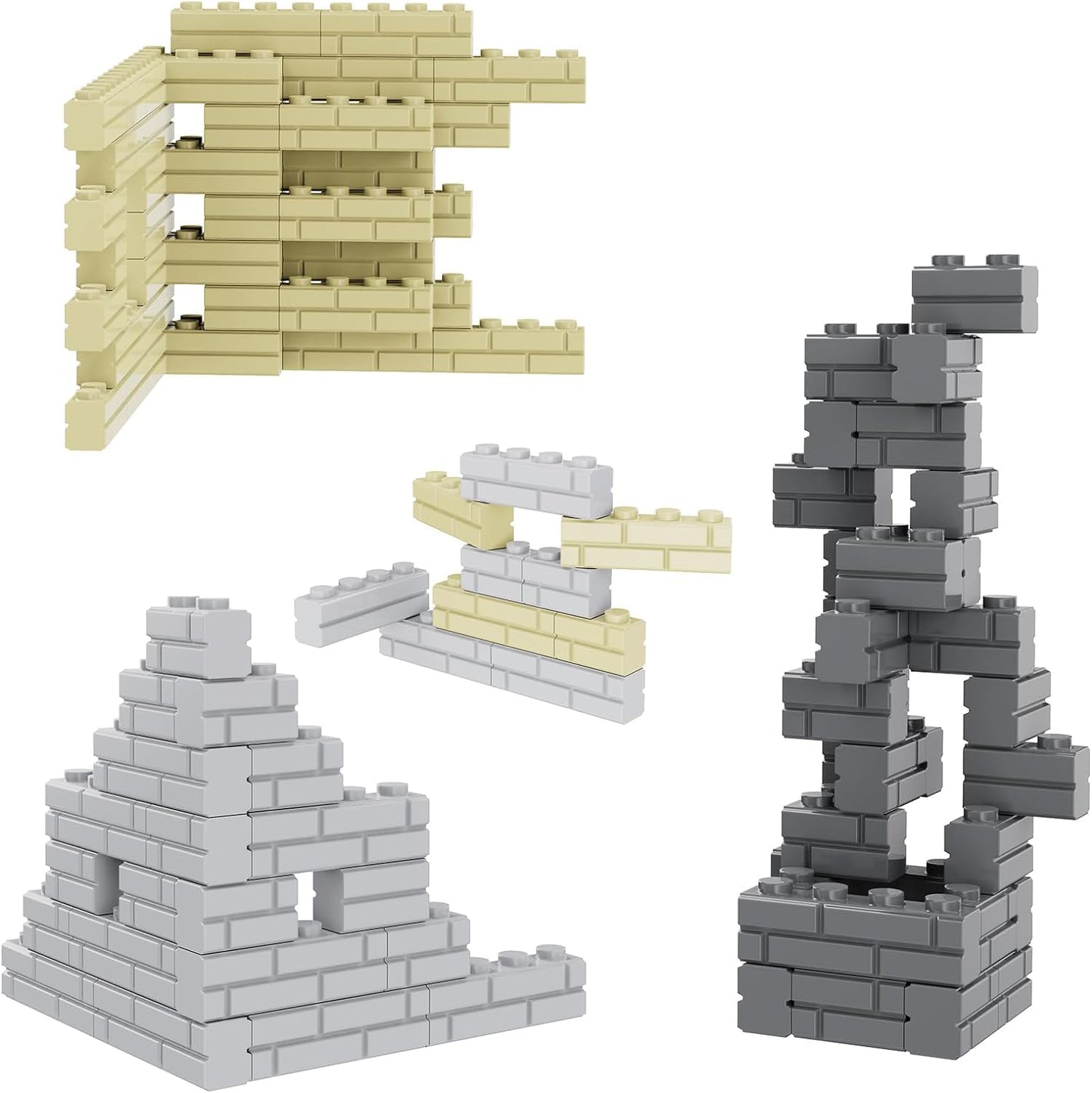 YUJHITP 300 Pcs White 1+2 Masonry Profile Bricks, Classic White Building Wall Bricks Blocks Bulk, Compatible with Lego Parts and
