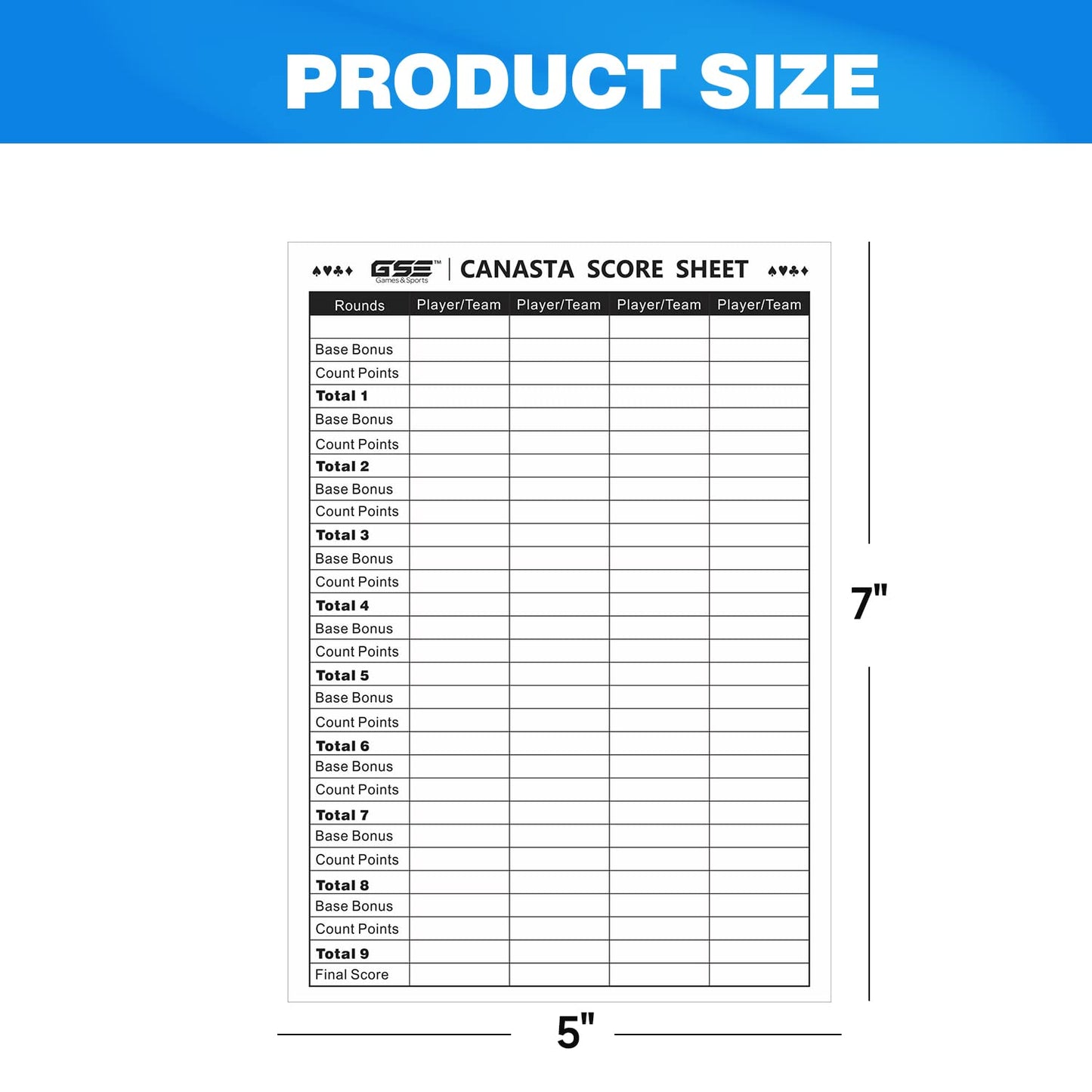 GSE Games & Sports Expert Canasta Score Sheets - 100-Pack, 7"x5", Paper, Includes Game Instructions & Trick Values