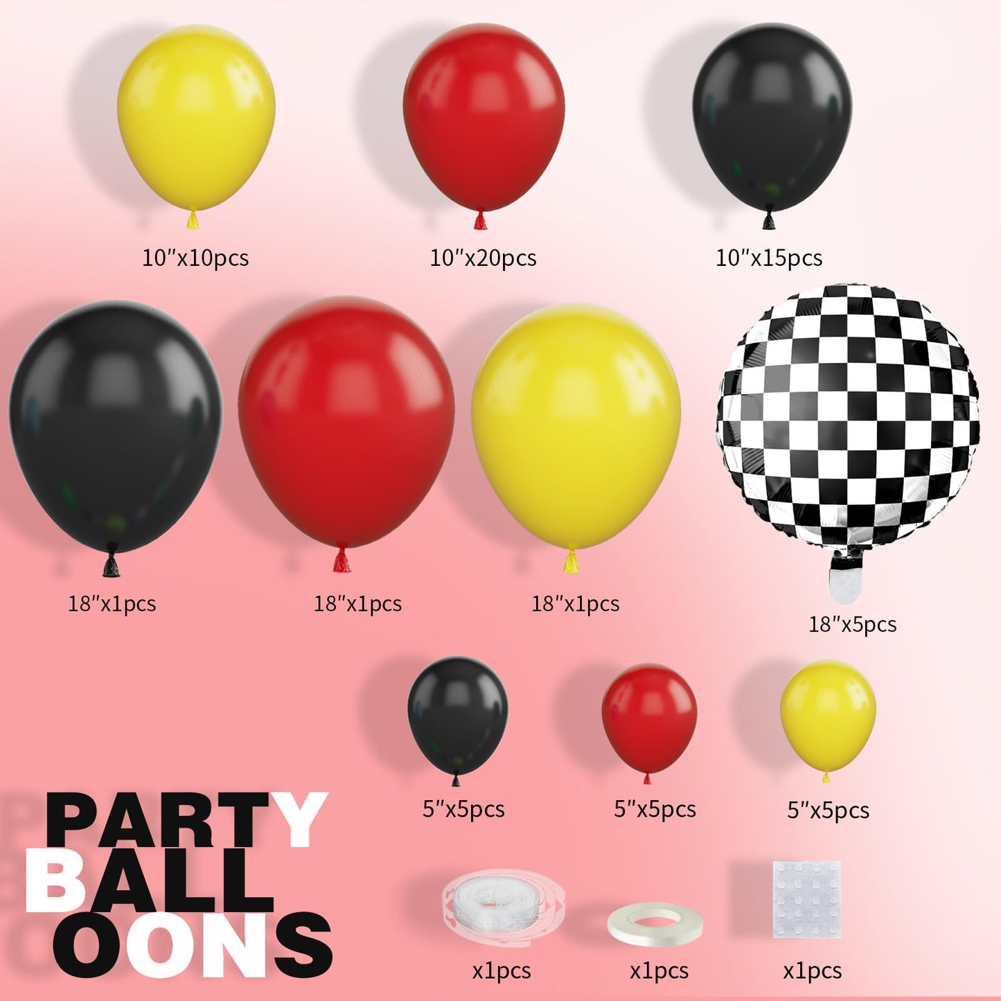 Race Car Balloon Arch Garland Kit, Red Yellow Black Balloon Arch Kit, Race Car Balloons Race Car Theme Party Decorations, Red Ye