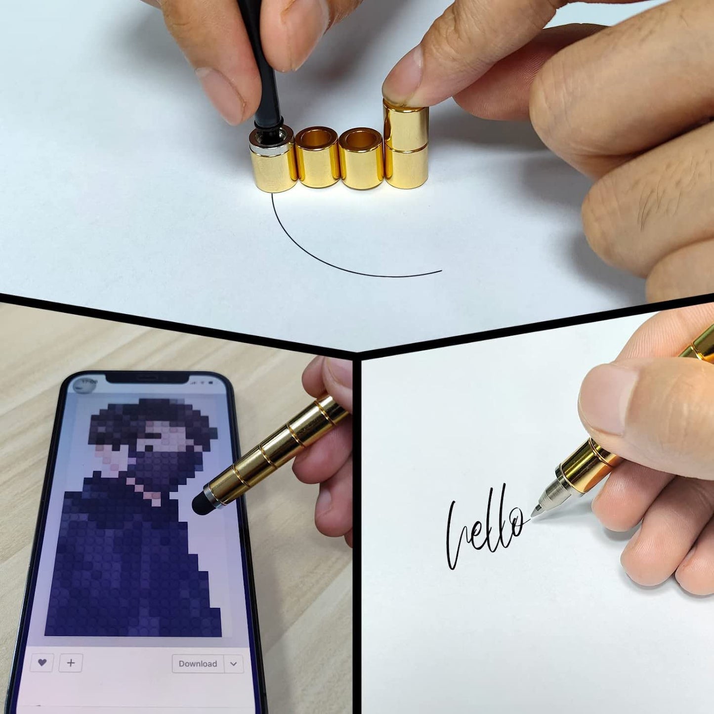 Magnetic Pen Decompression Magnet Metal Pen Fidget Pen with 13 Magnetic Rings Creative Toy Pen Can Write Intellectual Learning and Stress Reduction Gifts for Family or Friends.(Golden)