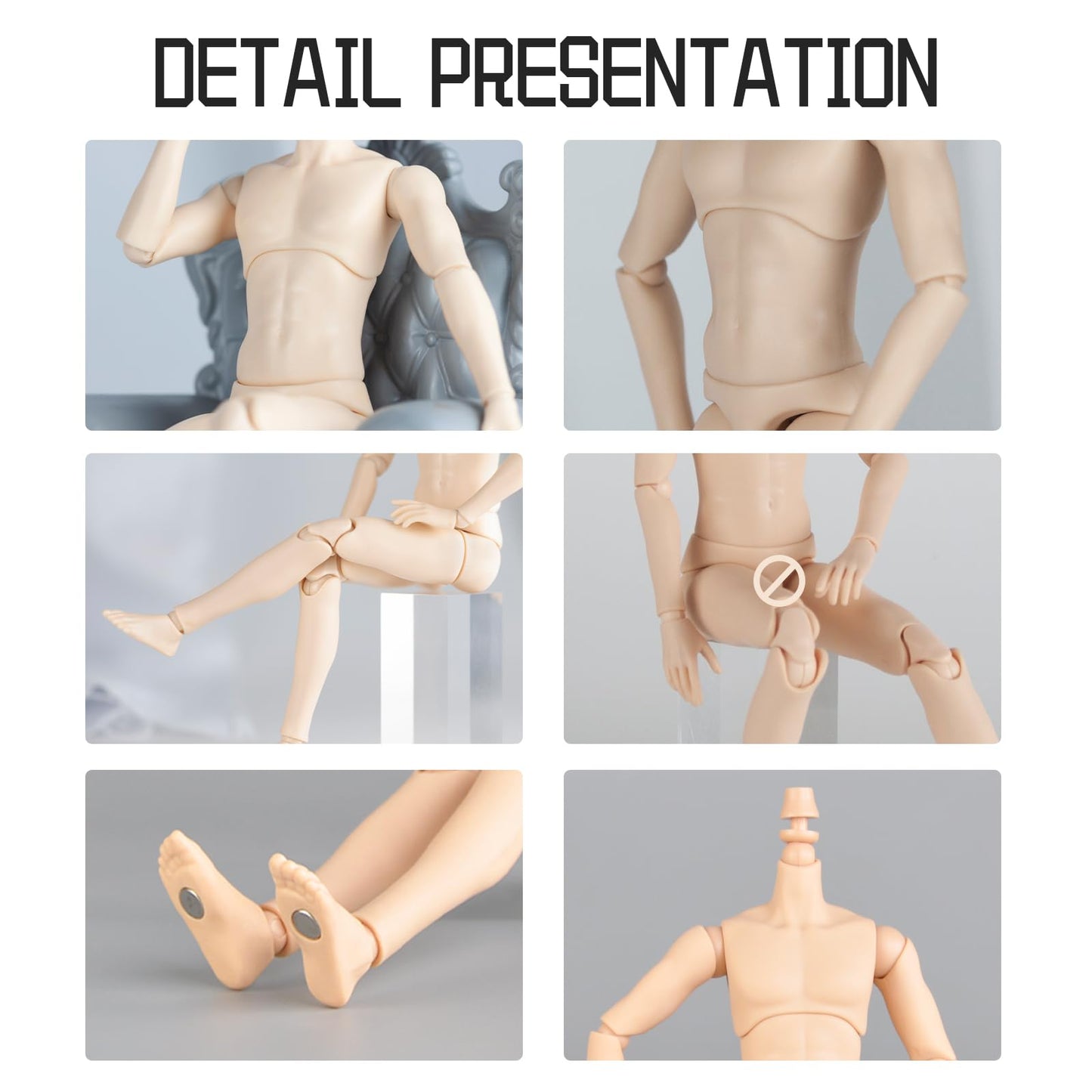 Ymy23 25 Male Doll Body Compatible With Ob22 Ob24 Gsc Bjd Doll Head Diy Drawing Mannequin Action Figure Models(Normal White-22Cm