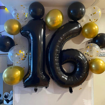 Paticool 16 Number Balloon Black, 40 Inch Large 16/61 Number Foil Mylar Balloons For 16Th Birthday Party Celebration Decorations