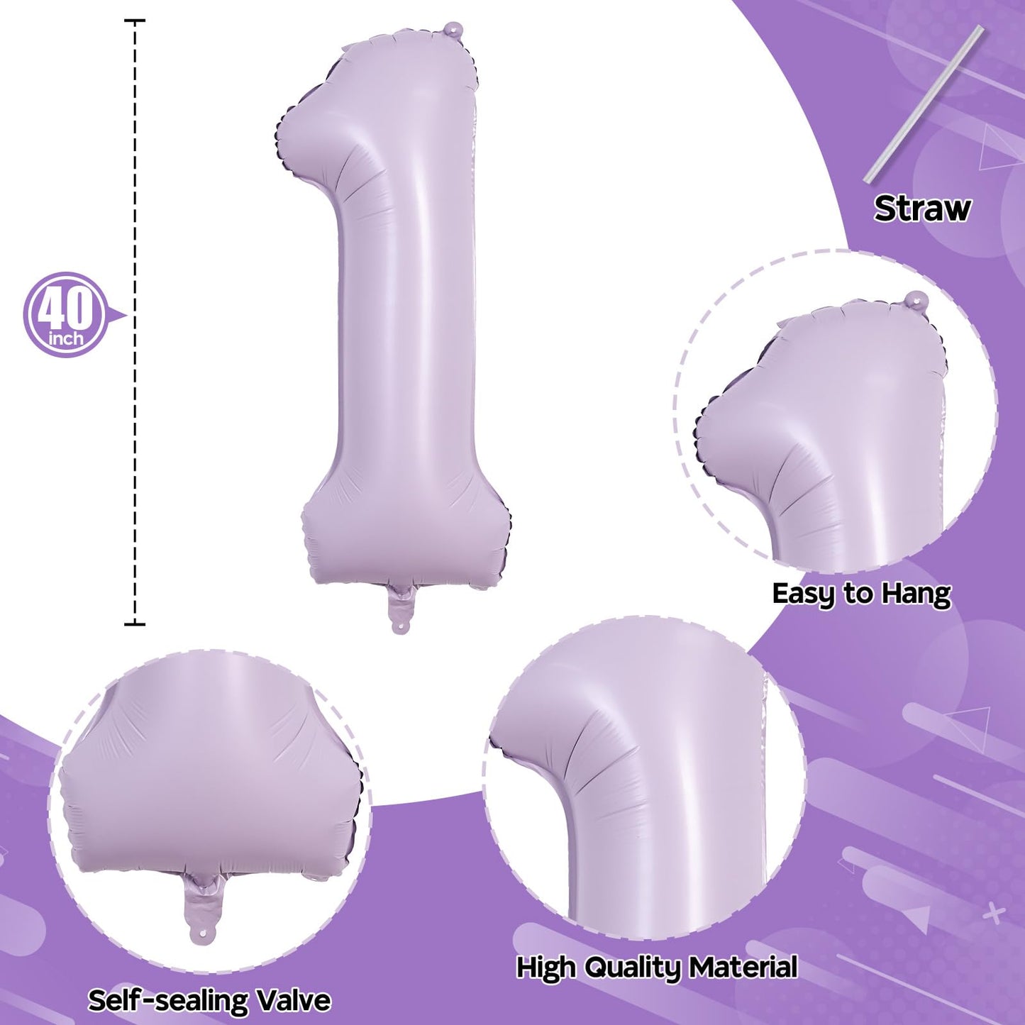 Number Balloons 10 Pastel Purple, 40 Inch Lavender Mylar Foil Number 1 & 0 Balloons For Girls 10Th Birthday Balloons, Large Ligh