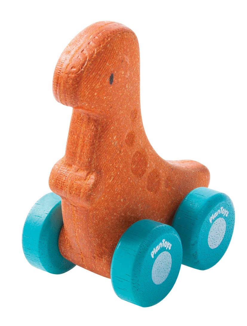 PlanToys Dino Car Tyrannosaurus Rex T-Rex Push & Pull Toy (5692) | Sustainably Made from Rubberwood and Non-Toxic Paints and Dye