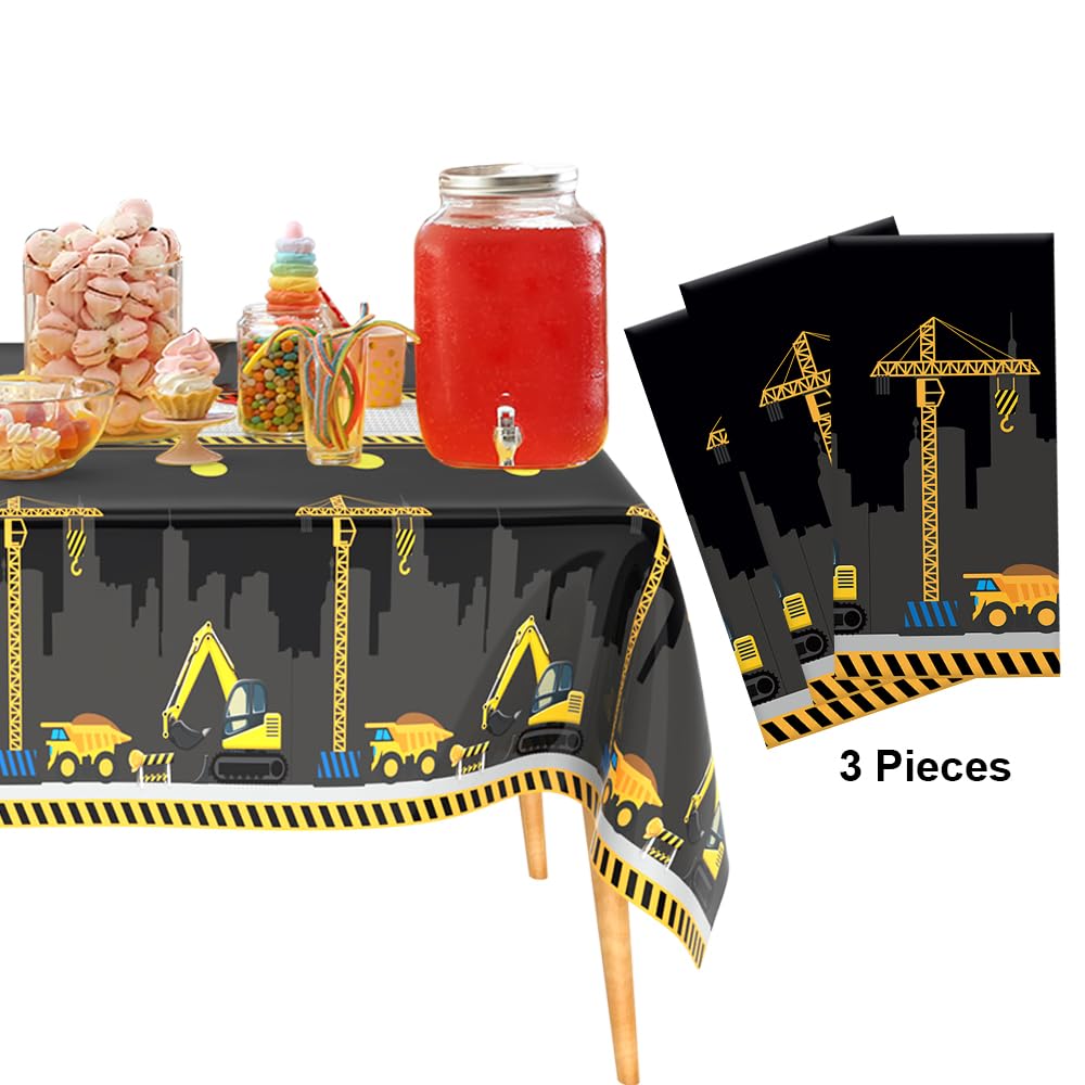 3 Pcs Construction Table Cloth Plastic Disposable Construction Birthday Party Supplies Tablecloth Rectangle Dump Truck Table Cov