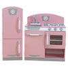 KidKraft Retro Wooden Play Kitchen and Refrigerator 2-Piece Set with Faucet, Sink, Burners and Working Knobs, Pink, Gift for Age