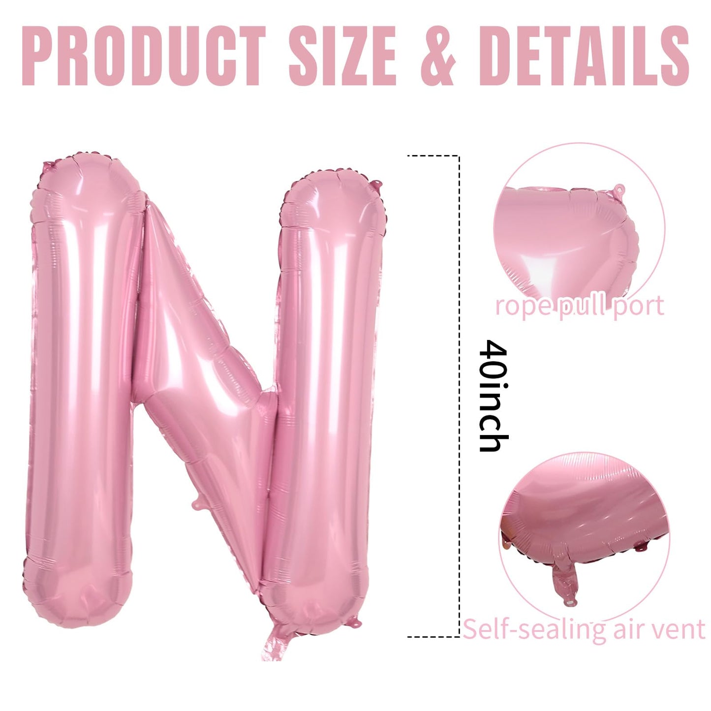 40 Inch Pink Letter Balloons, Large N Letter Balloons Foil Helium Balloons, Mylar Big Single Alphabet N Balloons, Pink Balloon L