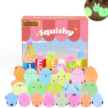 Leehur Mochi Glitter Squishies 20Pcs Glow In The Dark Animals Squishy For Kids Party Favors Squeeze Sensory Toys Kawaii Easter Egg Fillers Basket Stocking Stuffers Goodie Bag Classroom Prizes(Random)