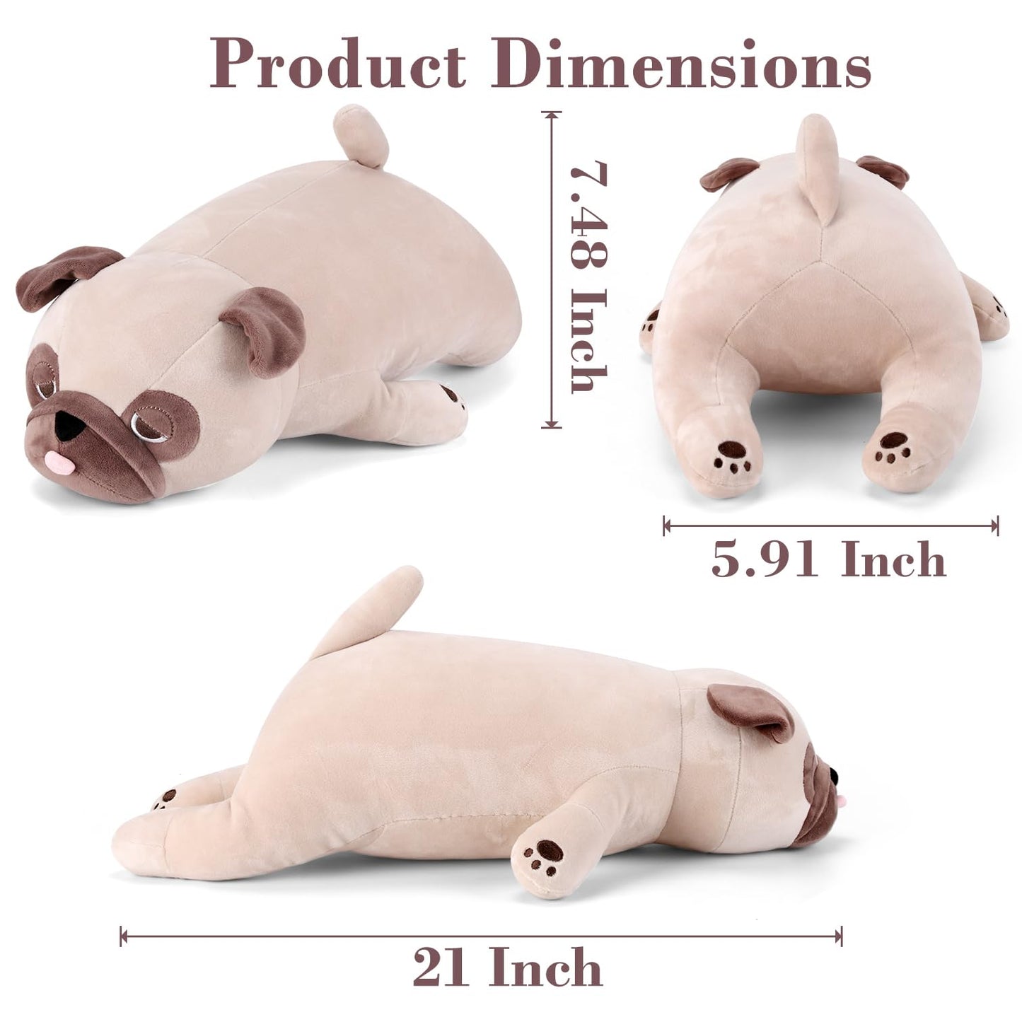 Meowtastic Pug Weighted Stuffed Animals - 21 Inch 3.5 Pounds Weighted Plush Bulldog Stuffed Animals - Big Stuffed Pug Weighted Plush Pillow - Cute Plush Toys Gifts For Kids & Adults (21' 3.5 Lbs)