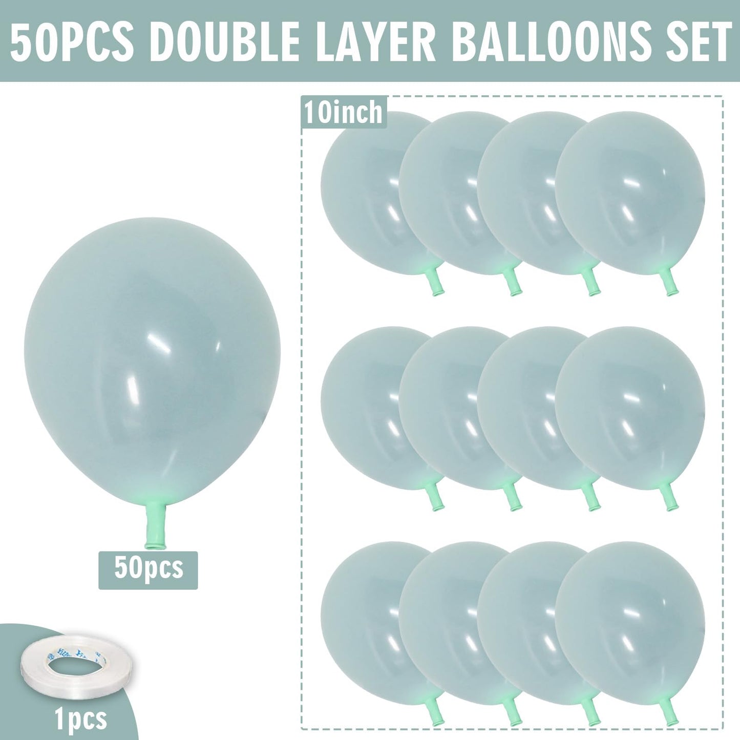 Sage Green Balloons Double Stuffed, 50Pcs Avocado Pastel Green Party Balloons, Eucalyptus Olive Green Latex Helium Balloons Retr