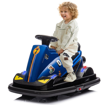 12V Children Riding On Car Bumpers, 360  Rotating Children'S Electric Passenger Car With Four-Wheel Waterfall Lights, Bumper Car