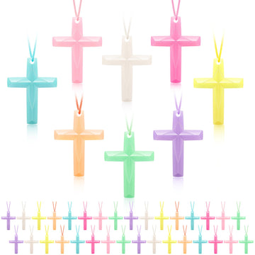 Junkin 96 Pcs Easter Crystal Cross Necklace Christian Plastic Necklaces Religious Party Favors For Kids Diy Crafts Easter Birthd