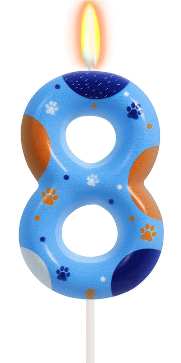 ElekFX Blue Dog Paw Birthday Candles, Number 8 Paw Print Birthday Party Supplies, 2.76 inch Paw Cake Topper Decorations, Birthda