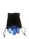 Domino Double 6 Dark Blue Marbleized Tiles With Spinners, Jumbo Tournament Size In Black Elegant Velvet Bag
