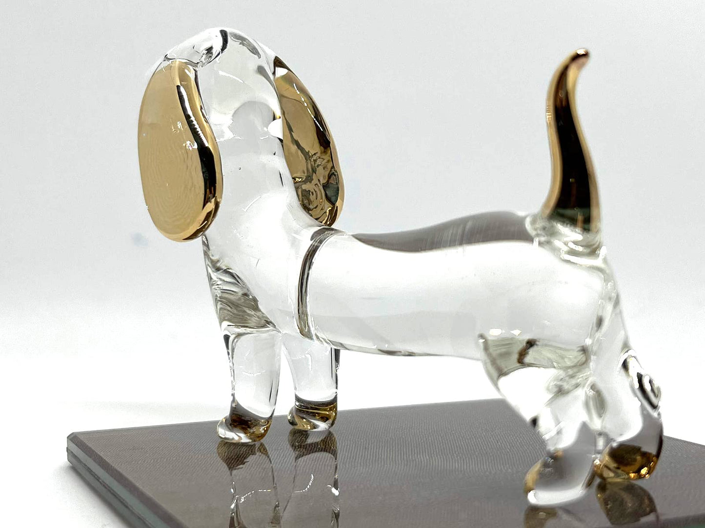 Sansukjai Dachshund Miniature Figurines Dog Animals Hand Blown Glass Art Gold Trim Collectible Gift Decorate (Clear Violet)