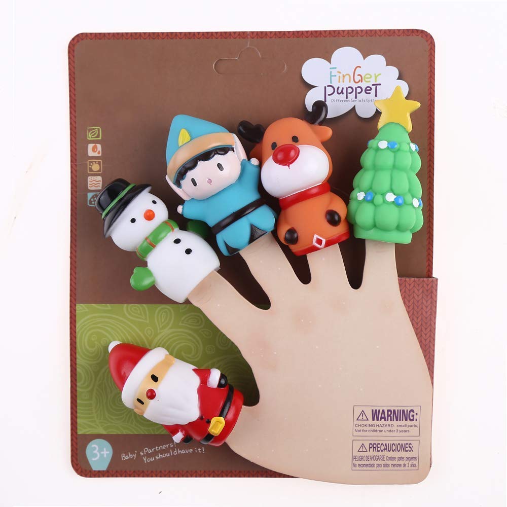 5 Pieces Christmas Finger Puppets Toys For Kids Elk Santa Claus Snowman Christmas Tree Character Party Favors Goodie Bag Fillers