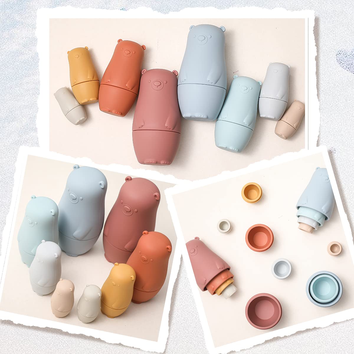 Oessuf Nesting Dolls | Russian Silicone Nesting Dolls For Toddlers | Matryoshka Doll Montessori Educational Toy | Bear Stacking Nesting Doll Toys | Gift For Kids 3 Years Up