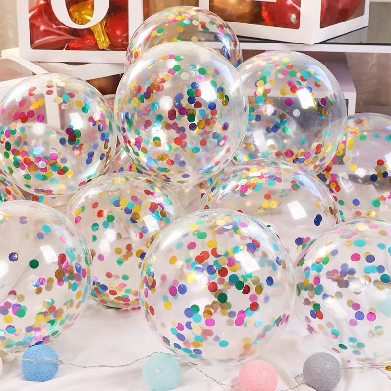 Bezente Rainbow Multicolor Confetti Latex Balloons - 60 Pack 12 Inch Helium Colorful Confetti Balloons For Birthday Baby Shower