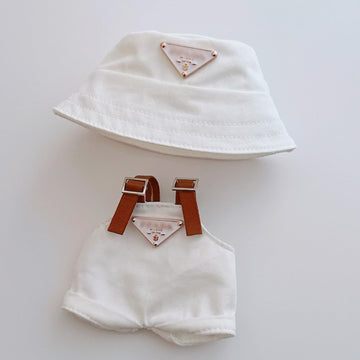 17cm Clothes Set(NO Doll), Hat & Overalls Set for 17cm Accessories Suit, Cute Clothes for Dress up Unique Style (White)