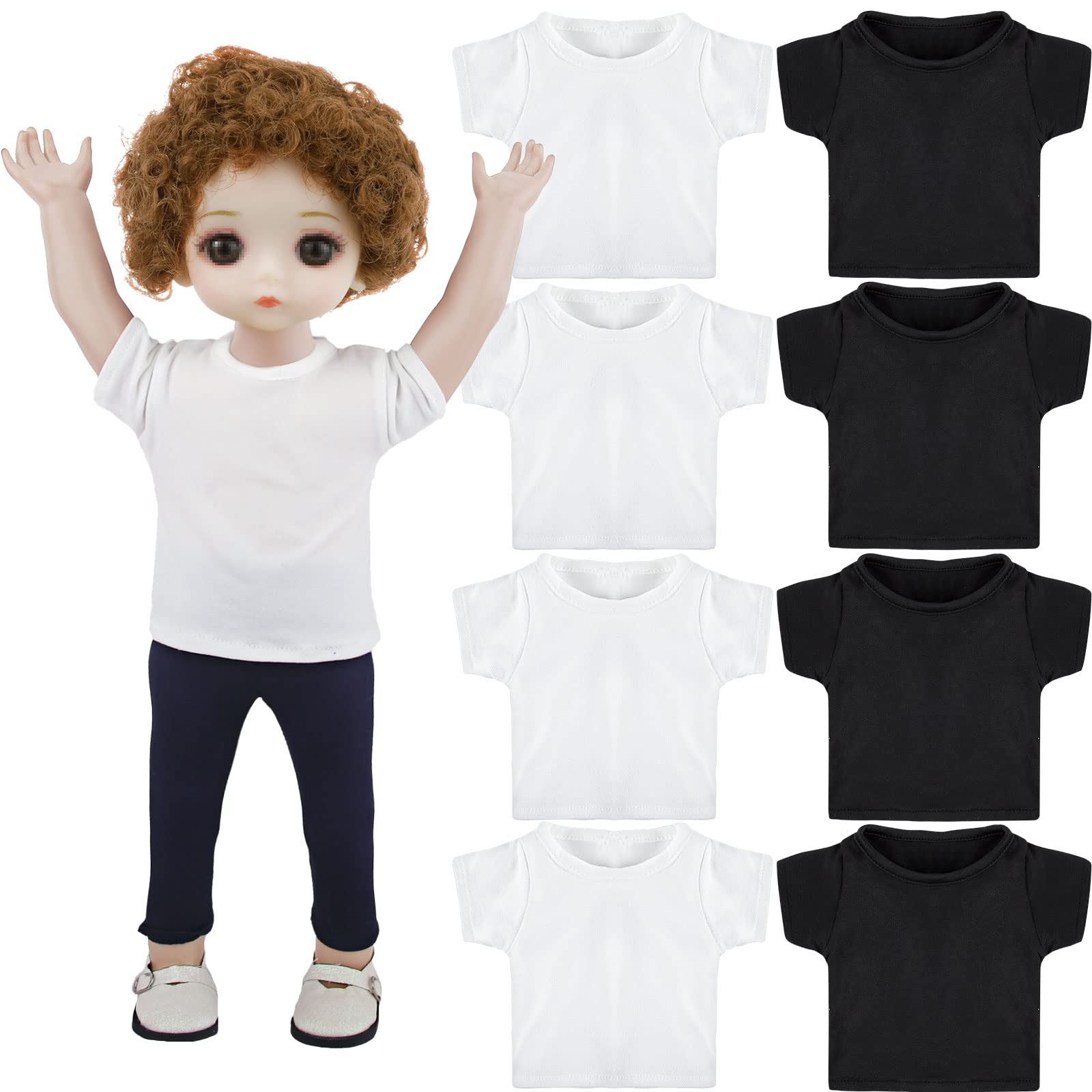 Litherr S 8 Pcs 18 Inch Boy Doll T Shirt Clothes Sublimation 18 Doll Outfits Accessories Classical Tee Shirts Fit 18 Inches Doll White and Black for Doll Decoration DIY Pretend Play