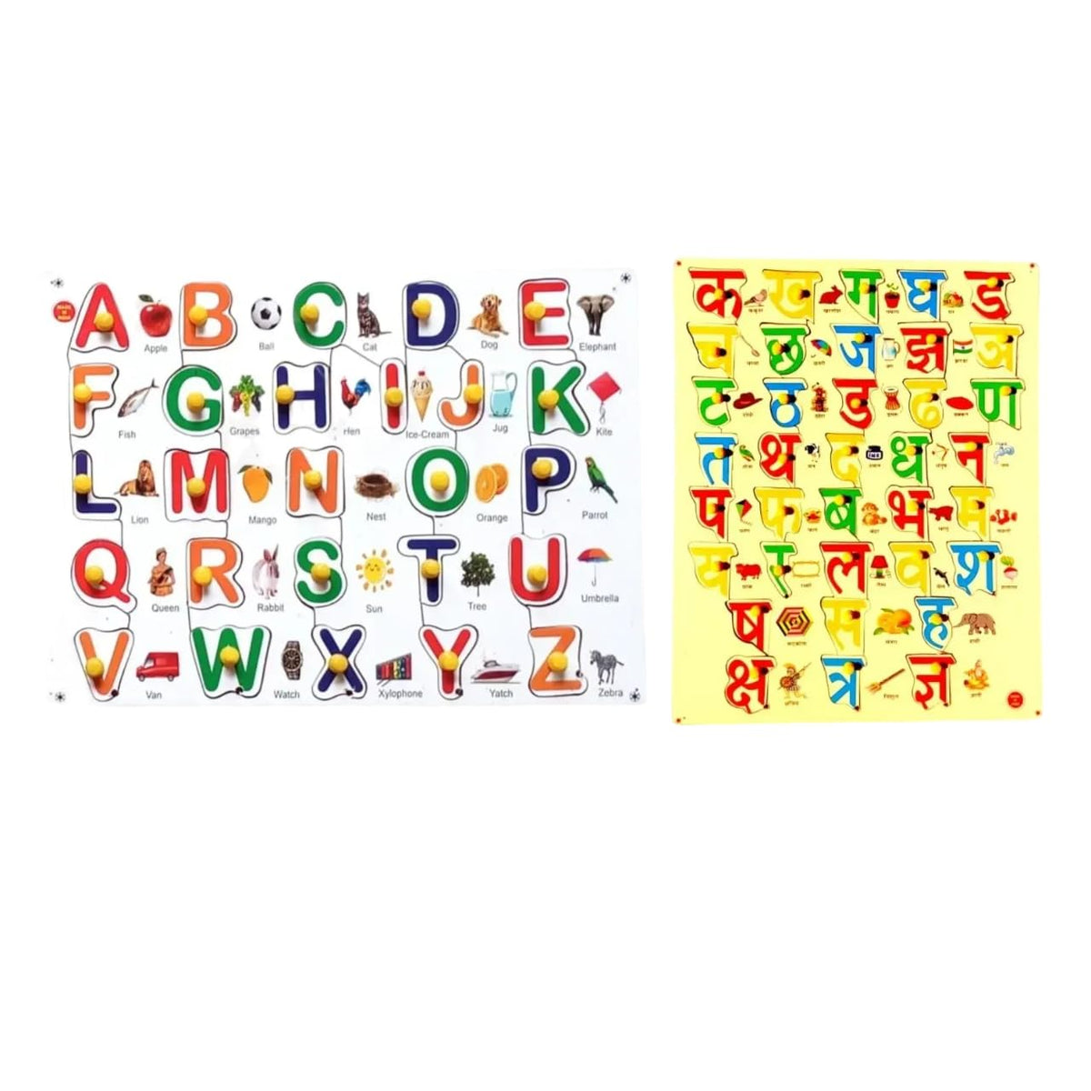 Asiya Enterprises Puzzle Combo of Wooden Capital ABC Picture with Hindi Varanmaala Picture for Unisex Kids