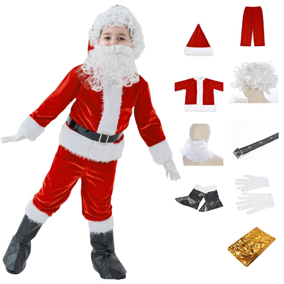 Nsddm Boys Santa Costume Christmas Costumes Santa Claus Cosplay Party Suit For Boy Kids Children 9Pcs (Large)