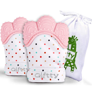Baby Teething Mittens Self-Soothing Pain Relief Mitt, Stimulating Teether Toy, Prevent Scratches Protection Glove With Travel Ba