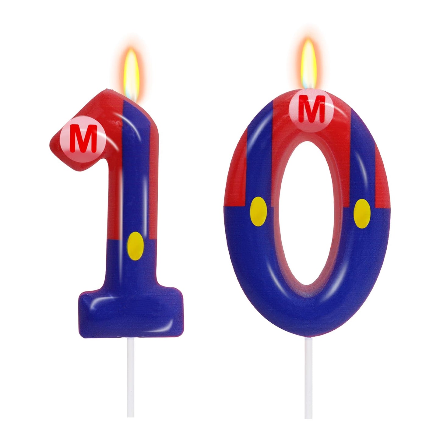 Blue Red 10th Birthday Candle for Boys Girls - Birthday Party Cake Decorations, Number 10 Cake Topper, Cartoon Game Themed Party