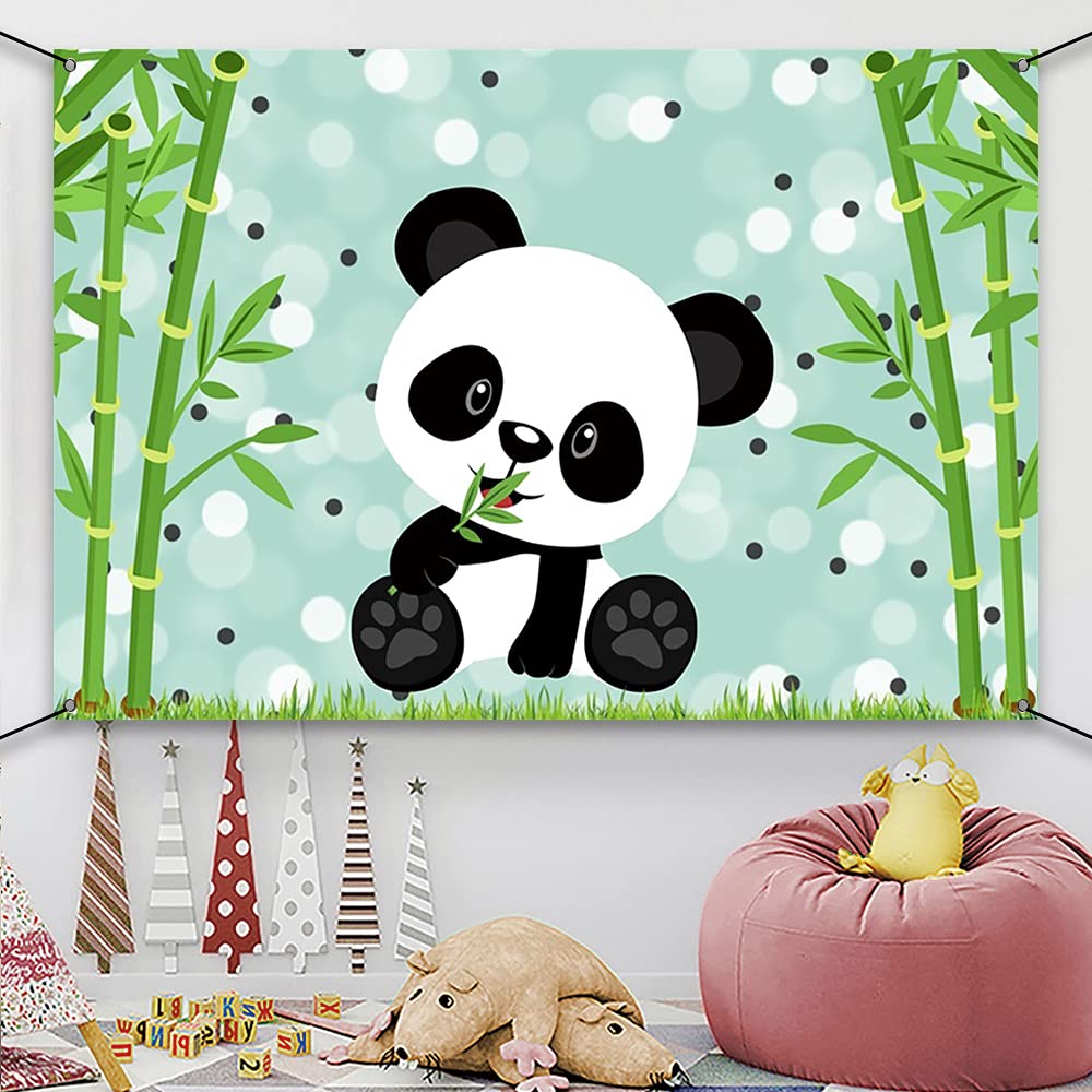 AWERT Polyester 6x3.6ft Cute Panda Backdrop Cartoon Panda Birthday Banner for Children Birthday Party Decorations Panda Birthday