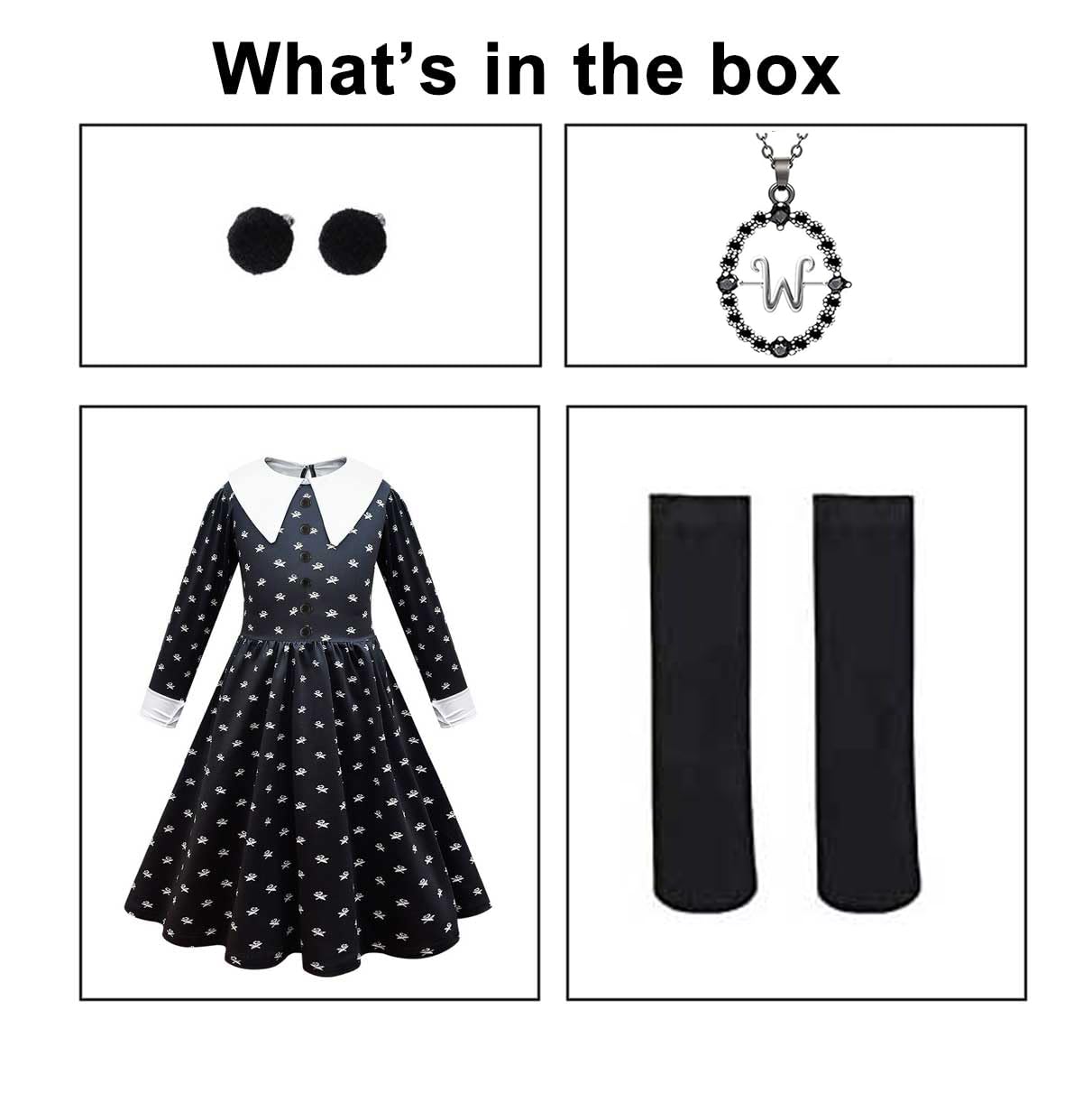 Yuegoo Black Costume Dress For Girls Halloween Costumes Cosplay Party Dress With Accessories 3-12Y (Black+White, 9-10 Years)