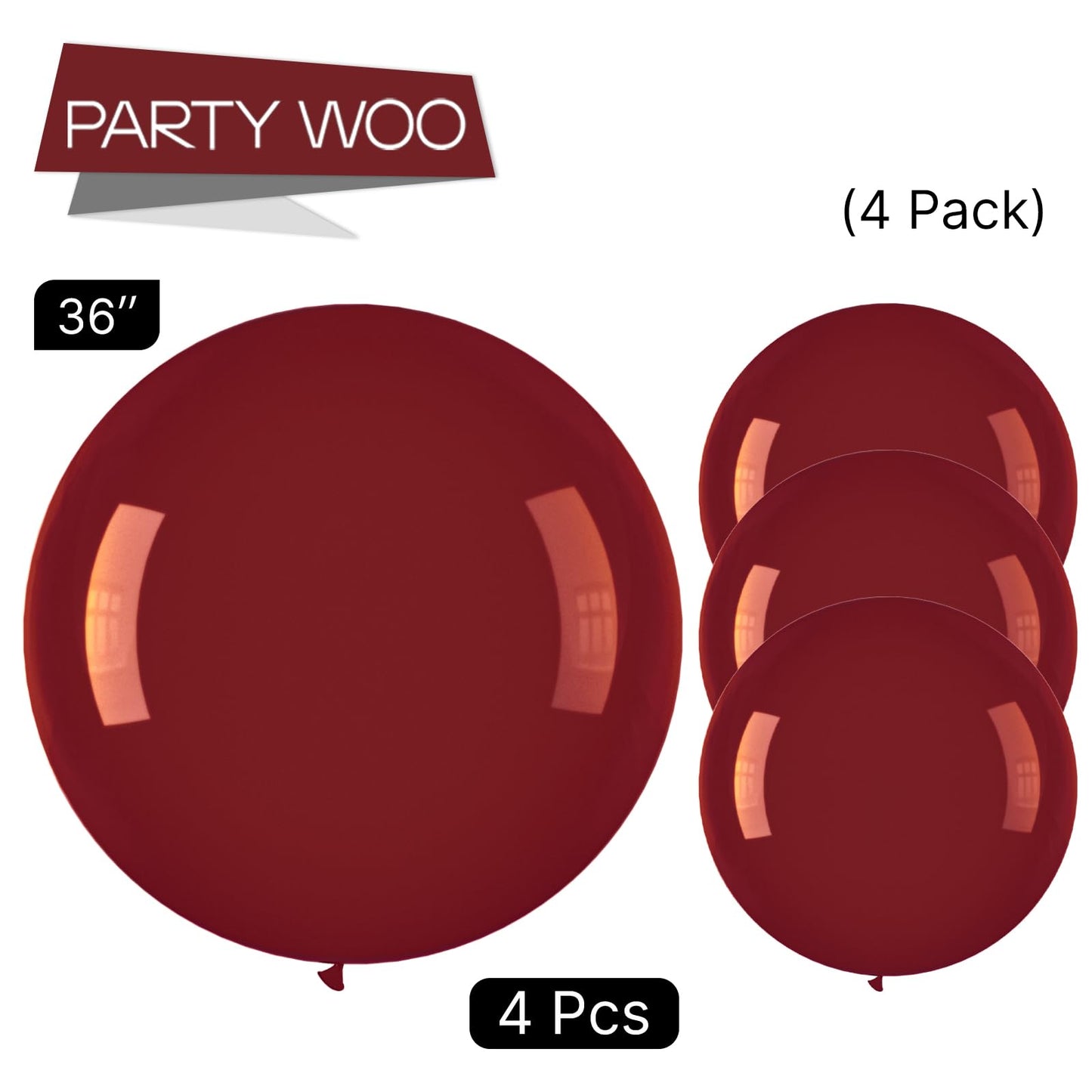 Partywoo Dark Red Large Balloons 4 Pcs 36 Inch Burgundy Maroon Ruby Red Big Jumbo Giant Ruby Red Latex Balloons For Graduation Birthday Valentine'S Day Wedding Anniversary Party Decorations Red-Y75