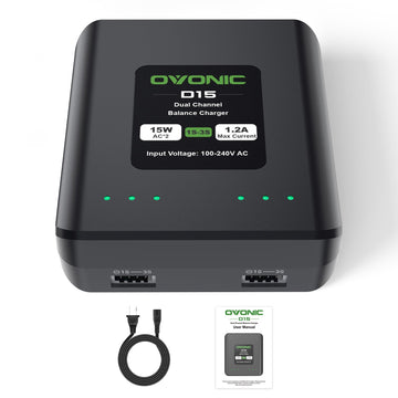OVONIC D15 Dual LiPo Battery Charger AC 15W 1.2A for 1S 2S 3S Lipo Batteries, RC Battery Charger