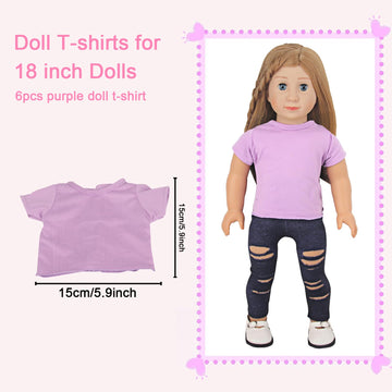 AugFrog 5 Pcs T-Shirts Summer Outfit for 18 Inch Dolls - Classical Tee Fit (Purple)