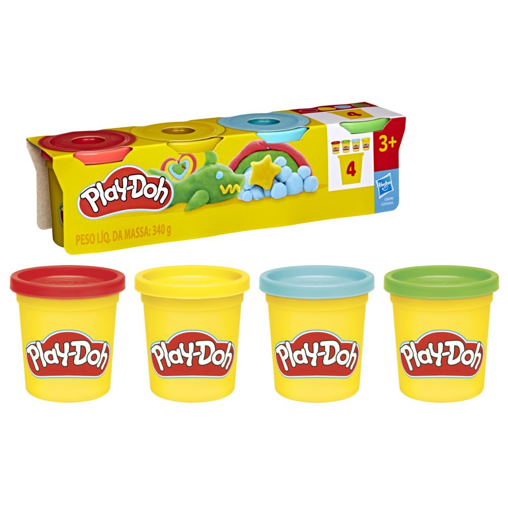 PlayDoh 4 Pack Classic Colors, 3 Ounce Cans of Modeling Compound, Kids Arts & Crafts, Preschool Toys for Girls & Boys 3+