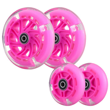 Front 120mm & Rear 80mm Light-Up Flashing 3-Wheeled kid Scooter Replacement Wheels  Complete Wheels Set for 3-Wheeled Kid Push Scooter  Set of 4 (Pink)
