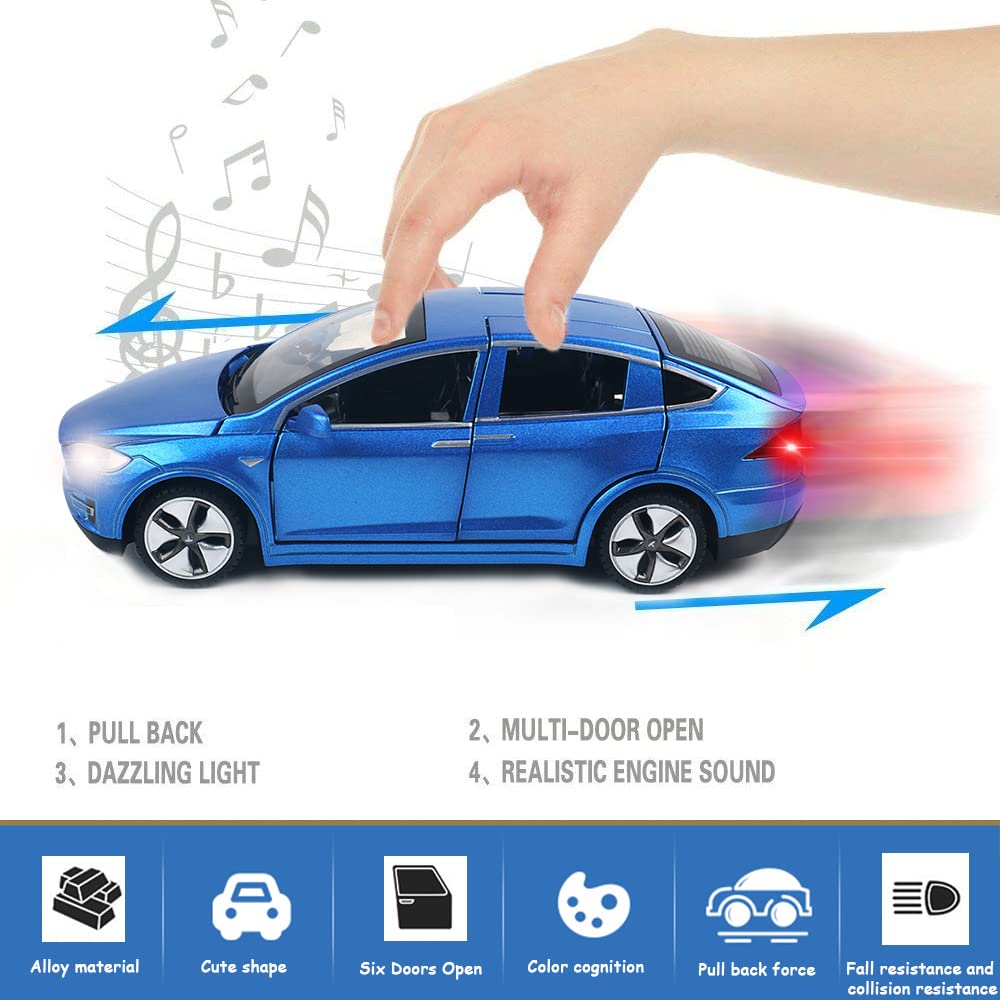 Model X Diecast Toy, 1:32 Scale Zinc Alloy Model X Car Pull Back Vehicles Door Opening With Light, Mini Collectible Model X90 Ca