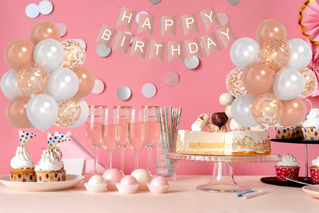 Rose Gold 40Inch Number 1 Balloon, First Birthday Decorations For Girl With Rose Gold White Confetti Balloons, Happy Birthday Ba