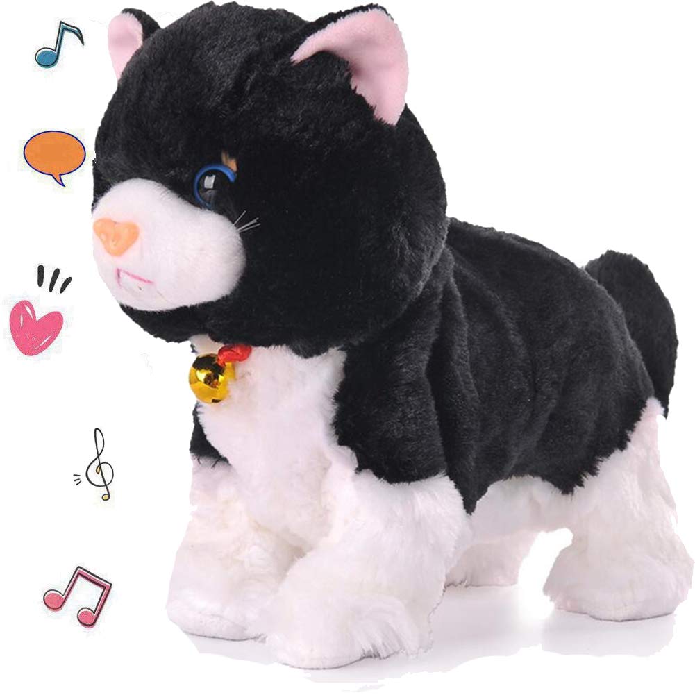 Smalody Interactive Plush Toys, Novelty Sound Control Electronic Cat Electronic Pets Robot Cat Gift For Children (Black)