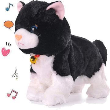 Smalody Interactive Plush Toys, Novelty Sound Control Electronic Cat Electronic Pets Robot Cat Gift For Children (Black)