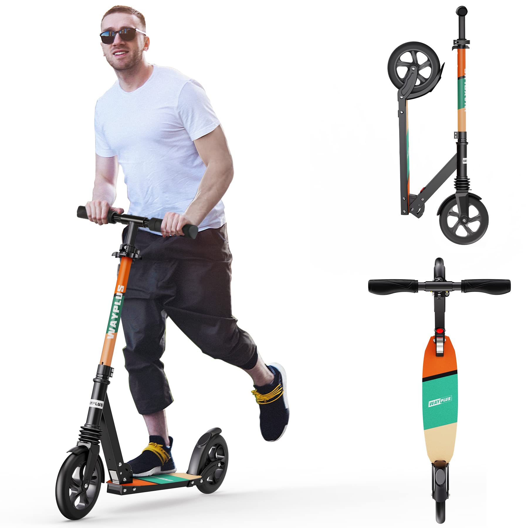 Wayplus Kick Scooter For Teens & Adults. Max Load 240 Lbs. Foldable, Lightweight, 9Big Wheels, 4 Adjustable Level. Bearing Abec9