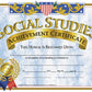 Hayes Social Studies Achievement Certificates, Gold-Bordered Awards With Light Blue Marbled Design, Customizable Award For Students, Full-Color Glossy Design, 8.5' X 11' - 30 Pack