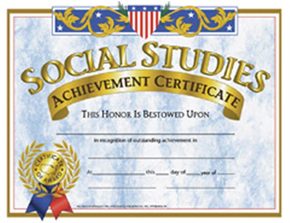 Hayes Social Studies Achievement Certificates, Gold-Bordered Awards With Light Blue Marbled Design, Customizable Award For Students, Full-Color Glossy Design, 8.5' X 11' - 30 Pack