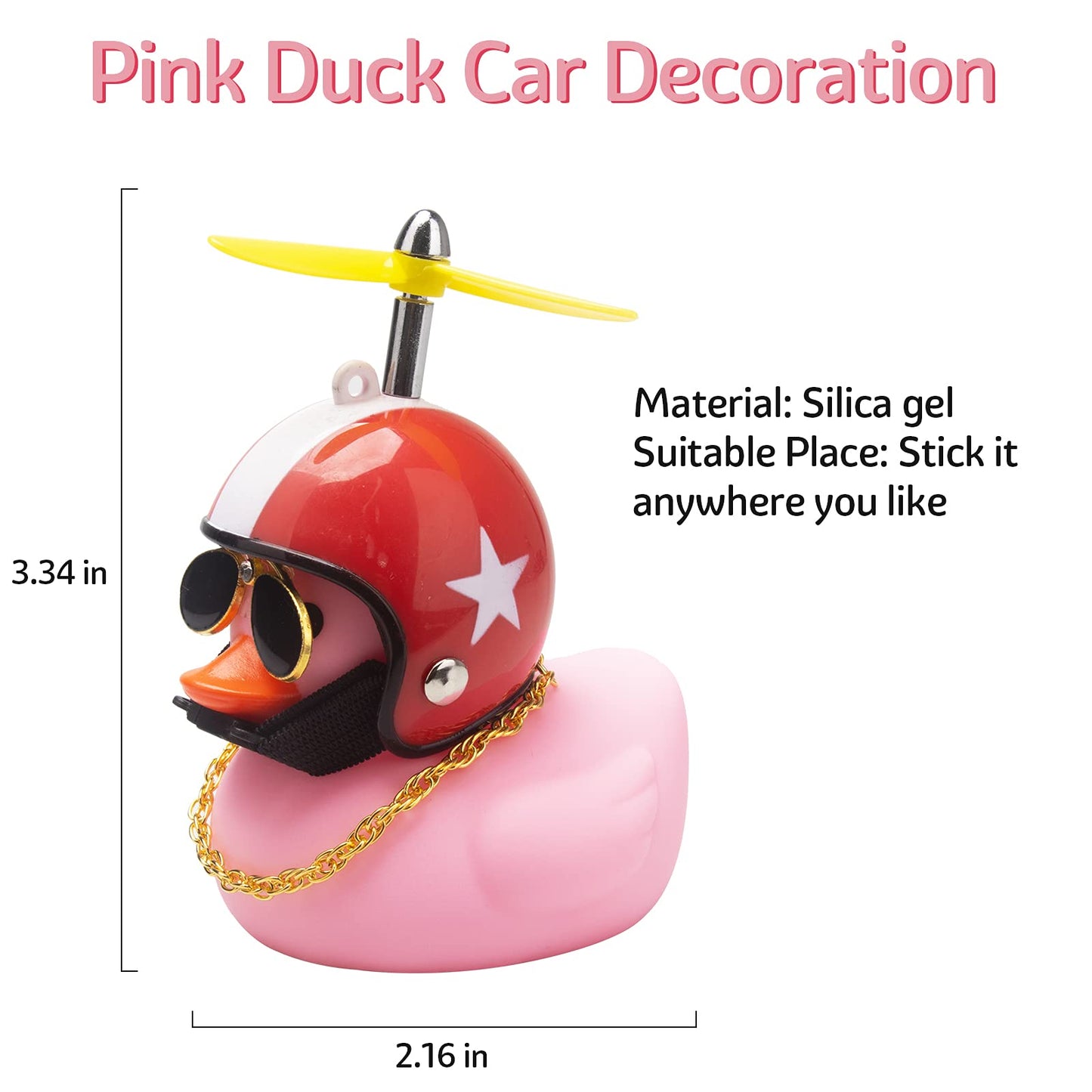 Wonuu Pink Duck Car Decorations - Rubber Duck Car Ornaments With Propeller Helmet Sunglasses & Gold Chain (Red Hat White Star)